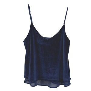 Material Girl Velvet Camisole Top Small Blue Layered Chiffon Hem V-Neck Camisole